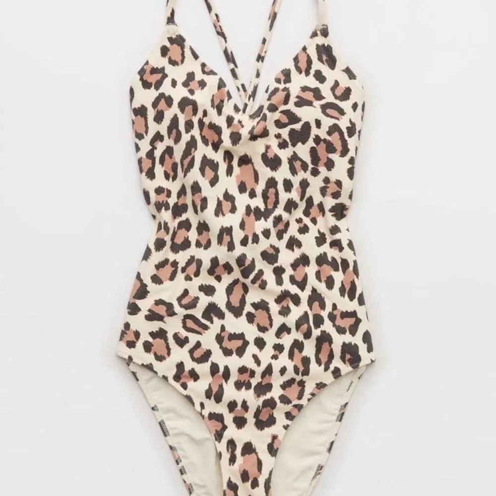 Aerie buzzed terry Leopard Print One-Piece Swimsuit